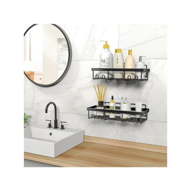 Self Adhesive Black Bathroom Shelves- Basket