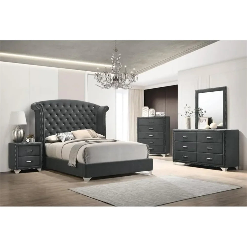 2-Drawer Contemporary Velvet Upholstered Nightstand