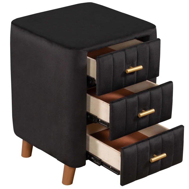 Upholstery Velvet Nightstand with 3 Drawers for Bedroom Bed Table luxury Black/Gray