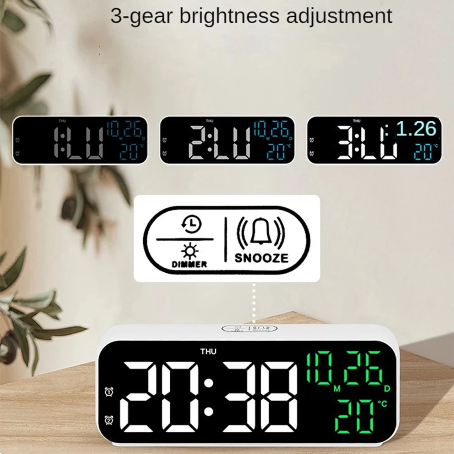 Digital Alarm Clock Temperature and Date Week Display Night  Table Clock Voice Control 12/24H Electronic  Alarm Clocks