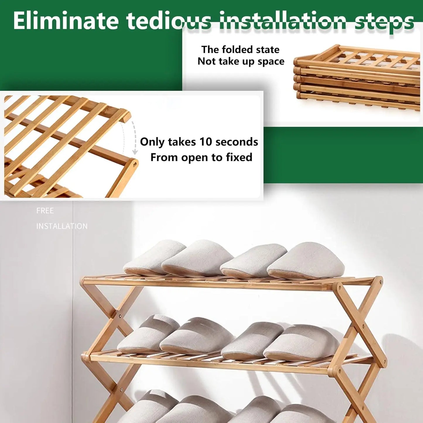 ,Portable Folding Shoe Storage Rack Bedrooms and Small Spaces (3 Tier)