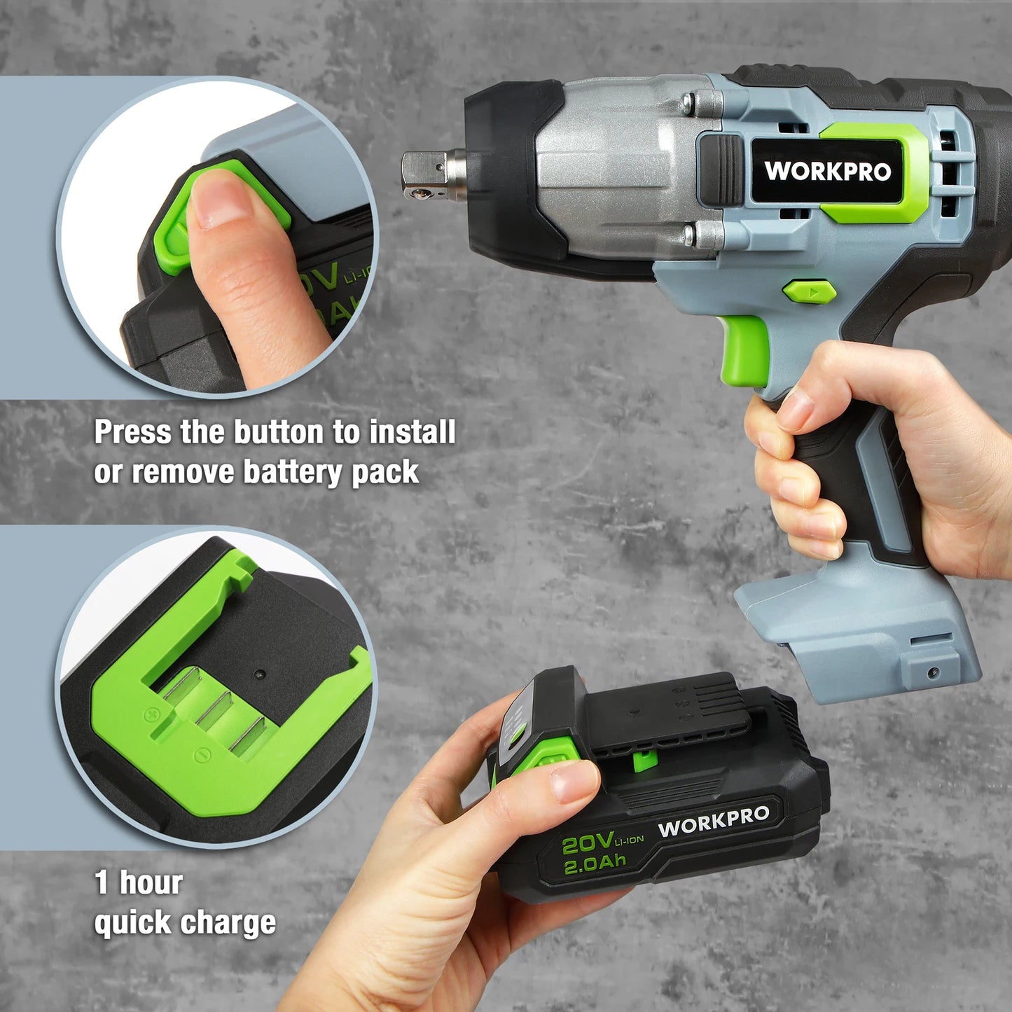 WORKPRO 20V Cordless Impact Wrench  1/2-inch