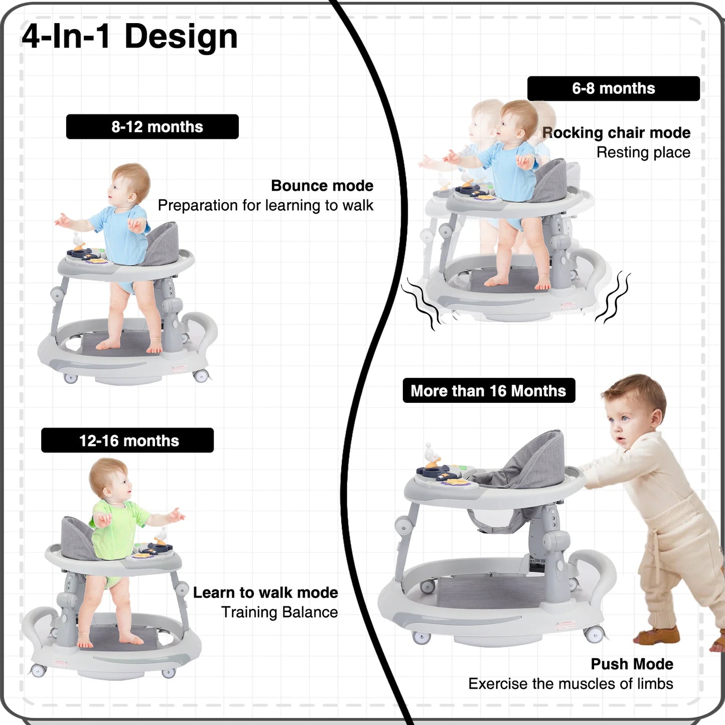 Foldable-Adjustable Baby Walker