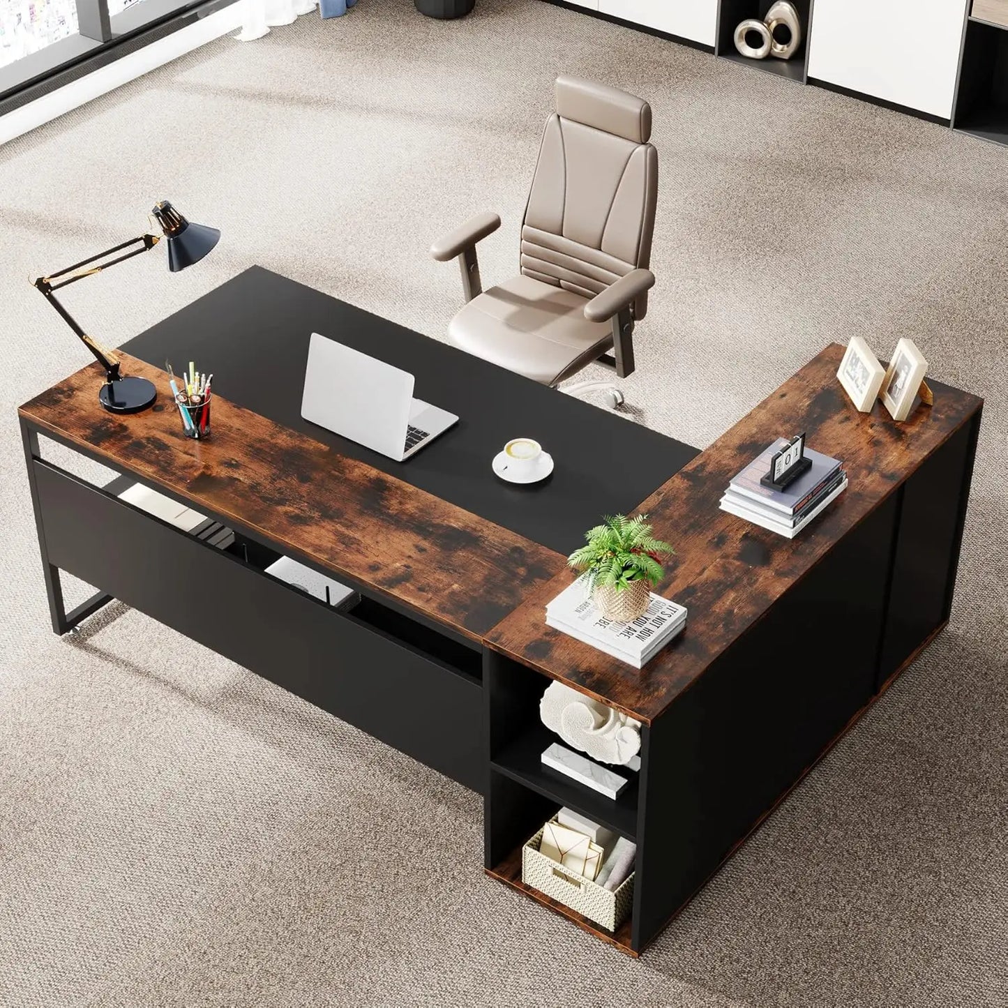 71 inch Office Desk with Shelves