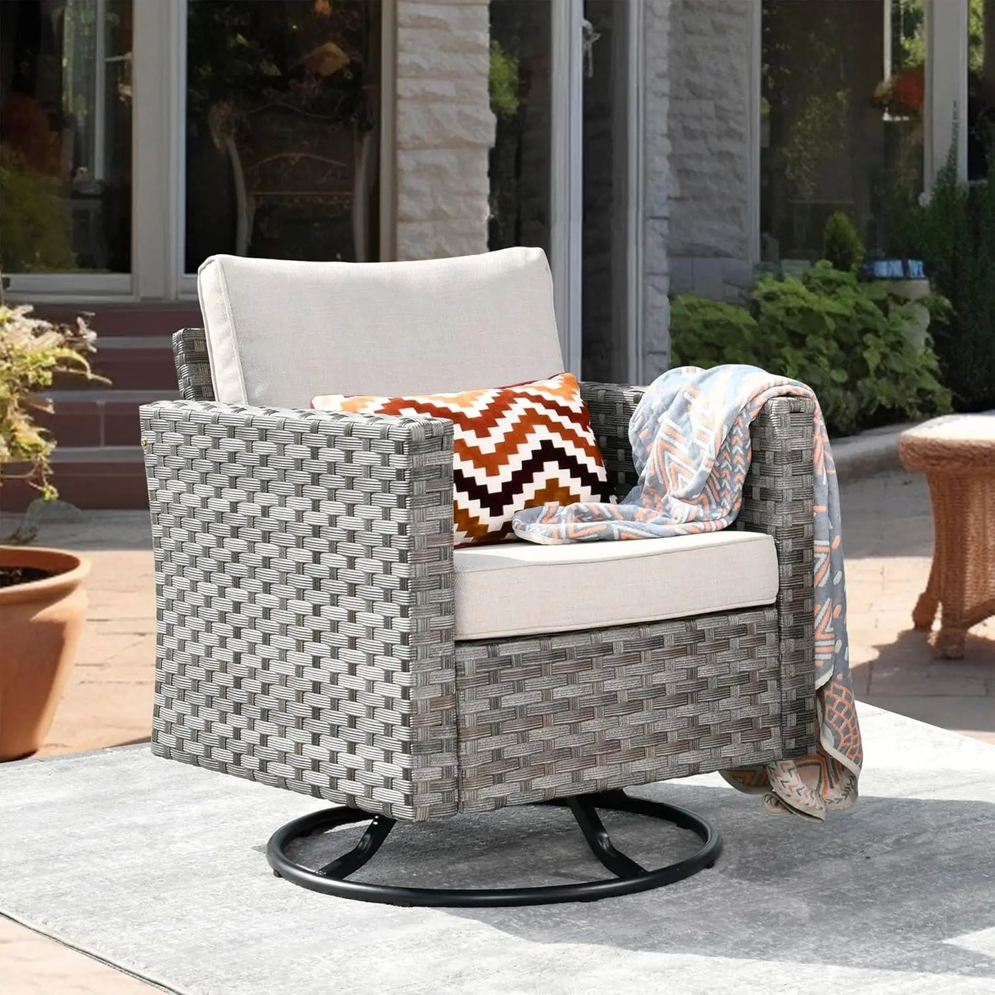 Patio Furniture Sets Outdoor Sectional Sofa with Swivel Rocking Chairs