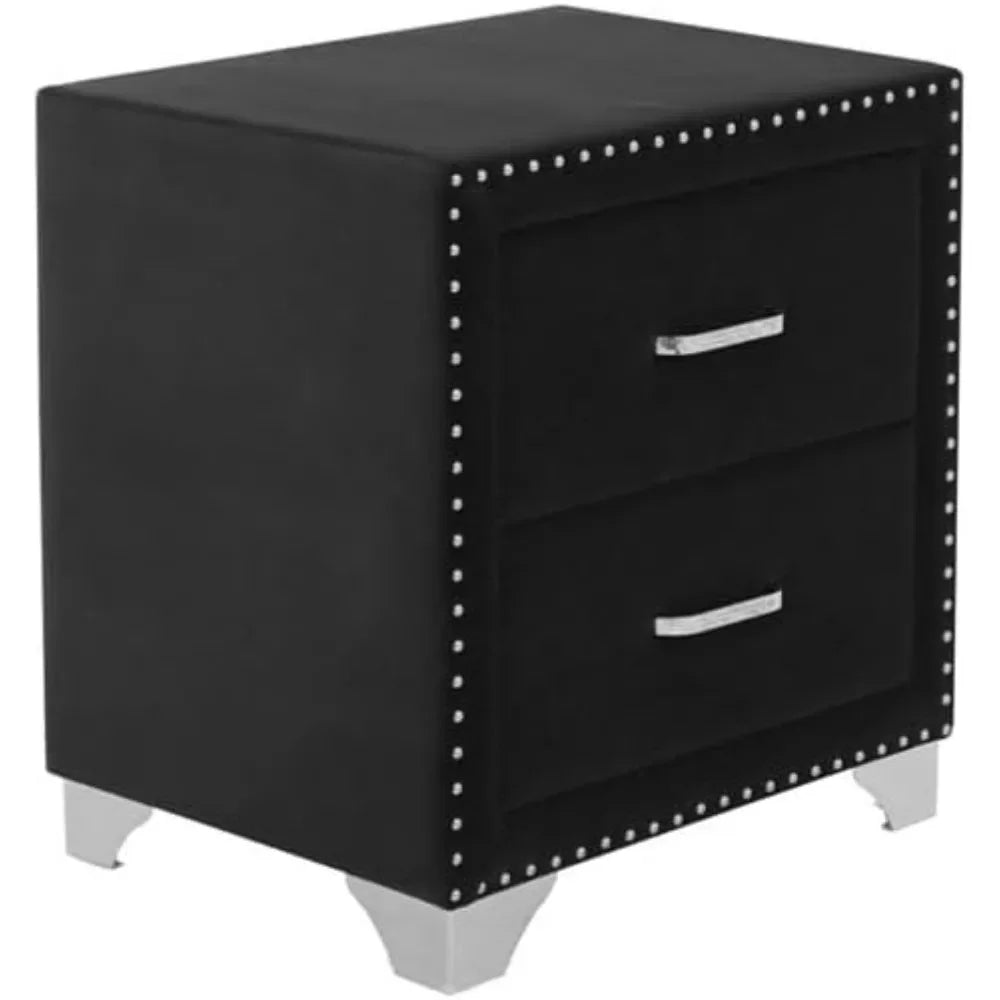 2-Drawer Contemporary Velvet Upholstered Nightstand