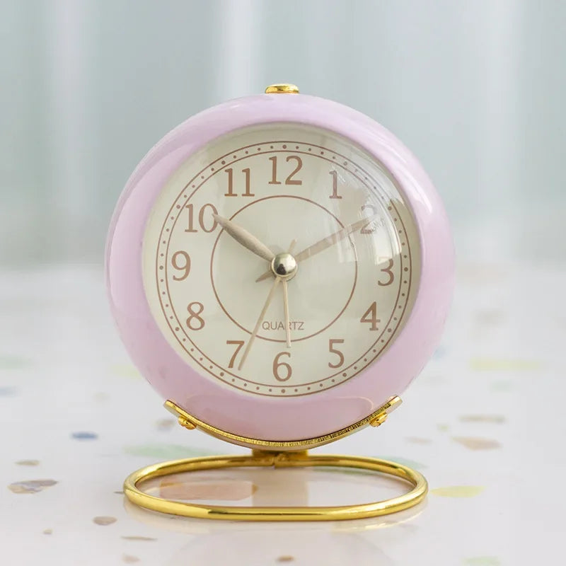 Metal Ball Shape Clock Small Portable Desktop Decoration Alarm Clock with Bracket Creative Silent Children's Room Alarm Clock