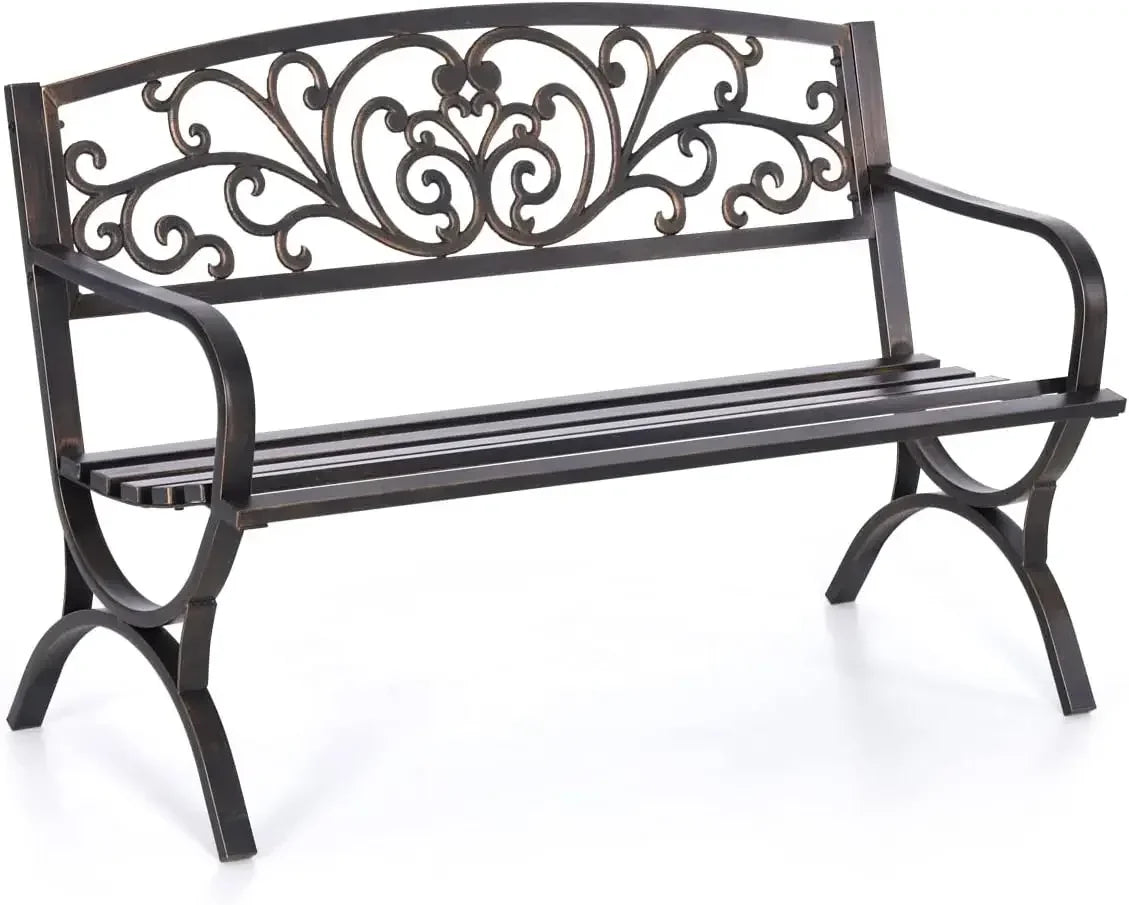 Outdoor Garden Bench with Floral Pattern Backrest