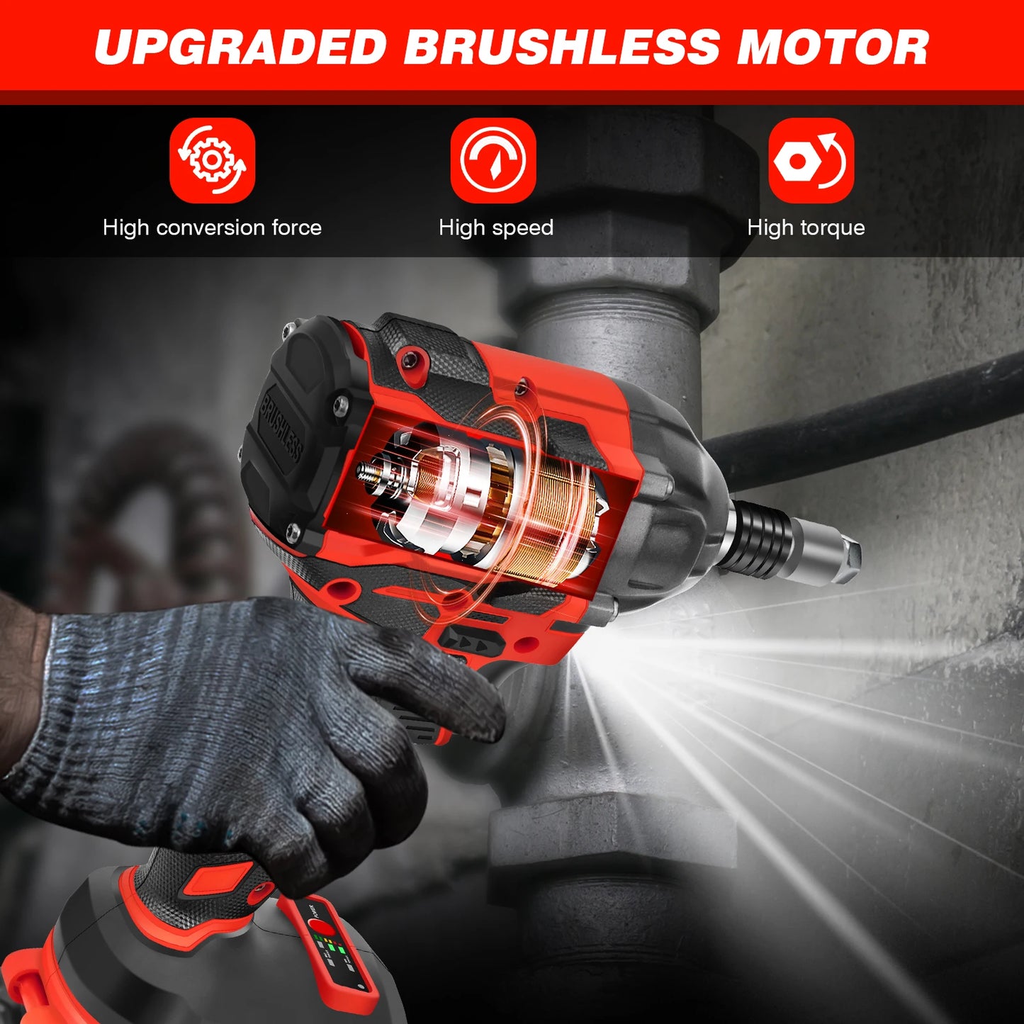 Brushless Electric Impact Wrench Cordless Impact Wrench 1/2 inch,320Nm Torque,Power  Electric Impact Gun for Car/DIY Furniture