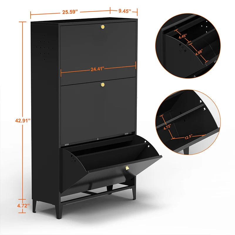 3 Drawer All Steel Freestanding Shoe Cabinet