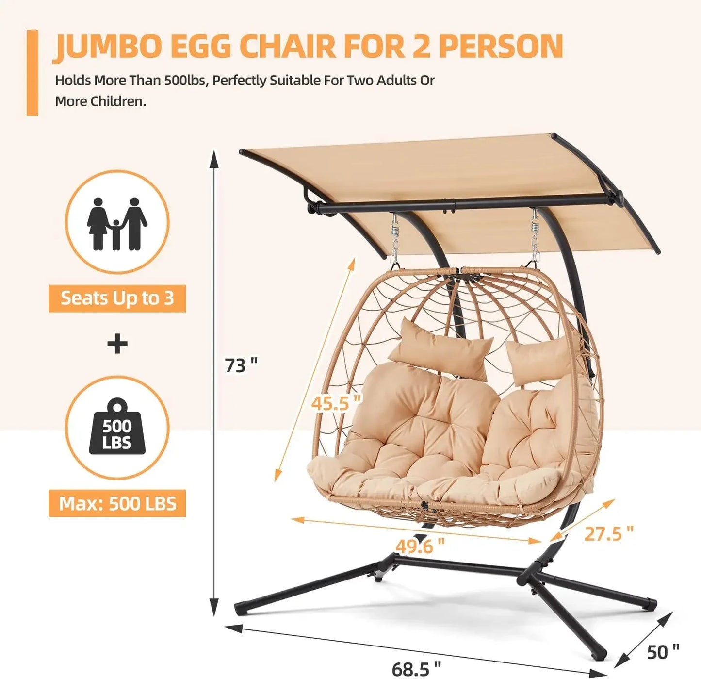 Double Egg Chair with Adjustable Canopy,