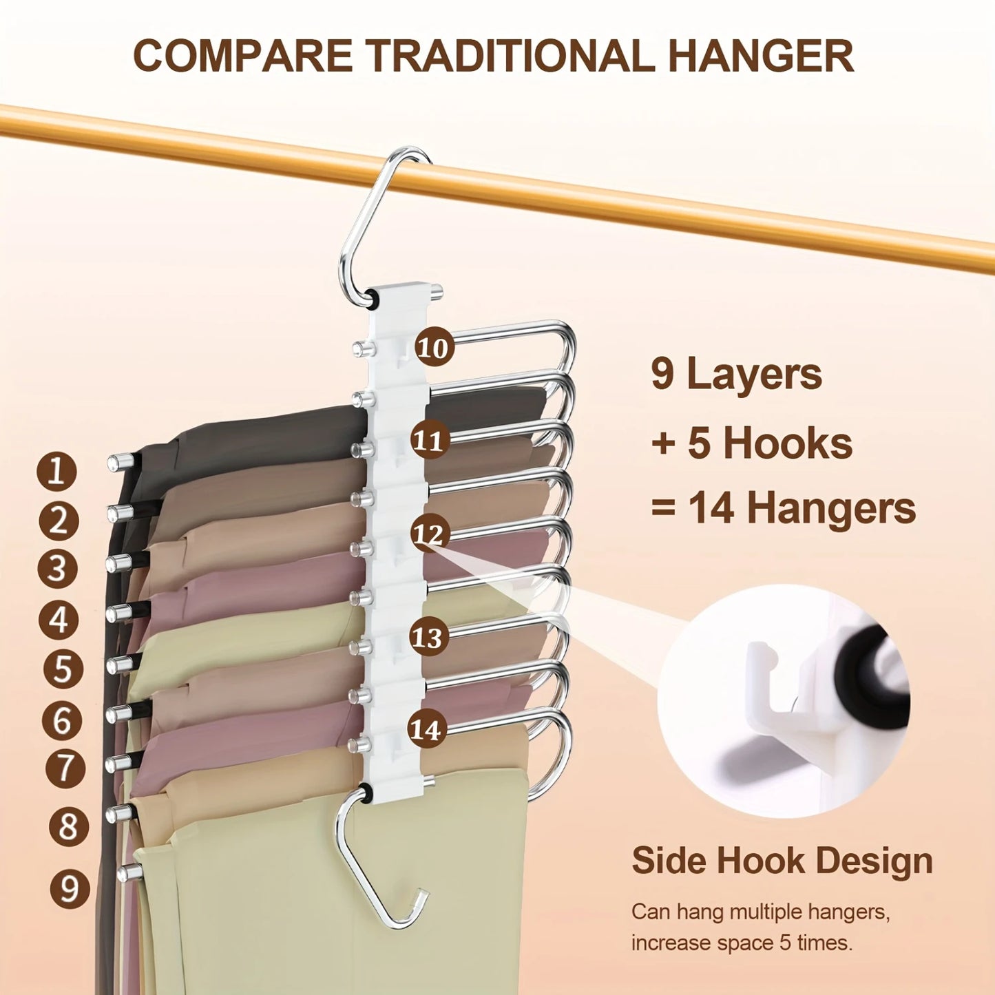 9 Layers Pants Hangers, Closet Organizer