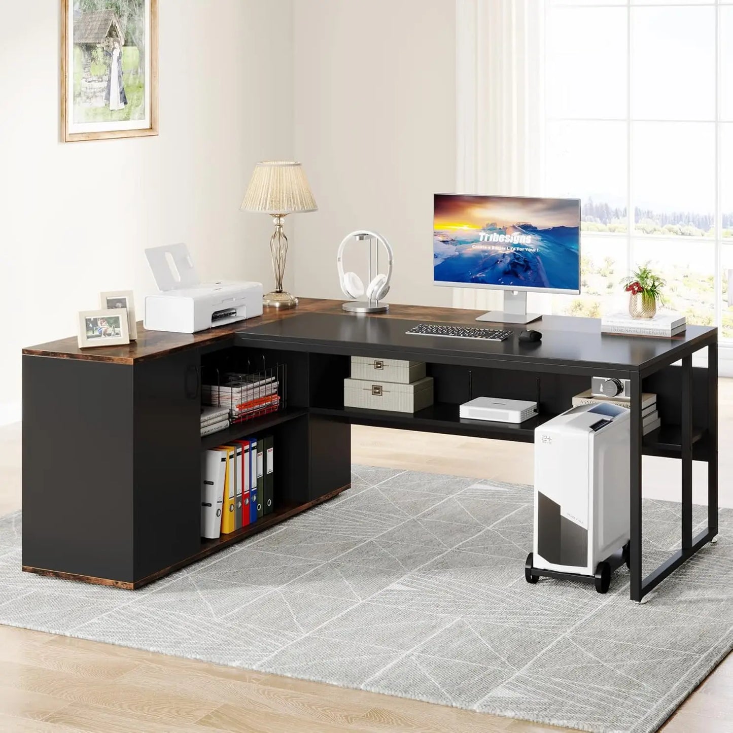 71 inch Office Desk with Shelves