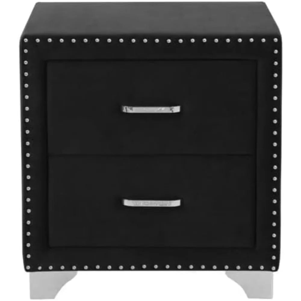 2-Drawer Contemporary Velvet Upholstered Nightstand