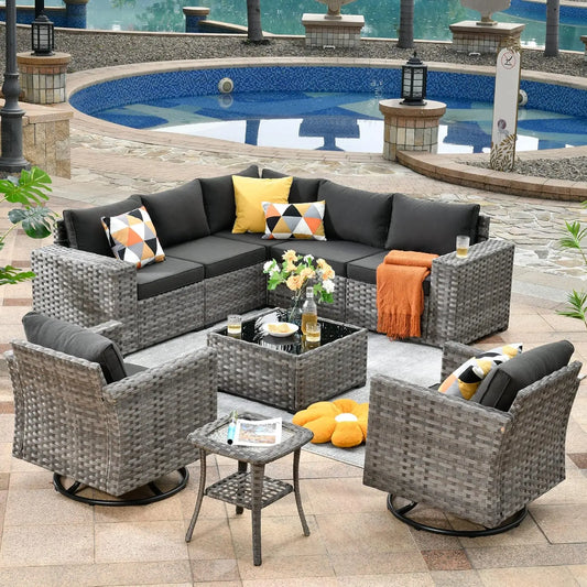 Patio Furniture Sets Outdoor Sectional Sofa with Swivel Rocking Chairs