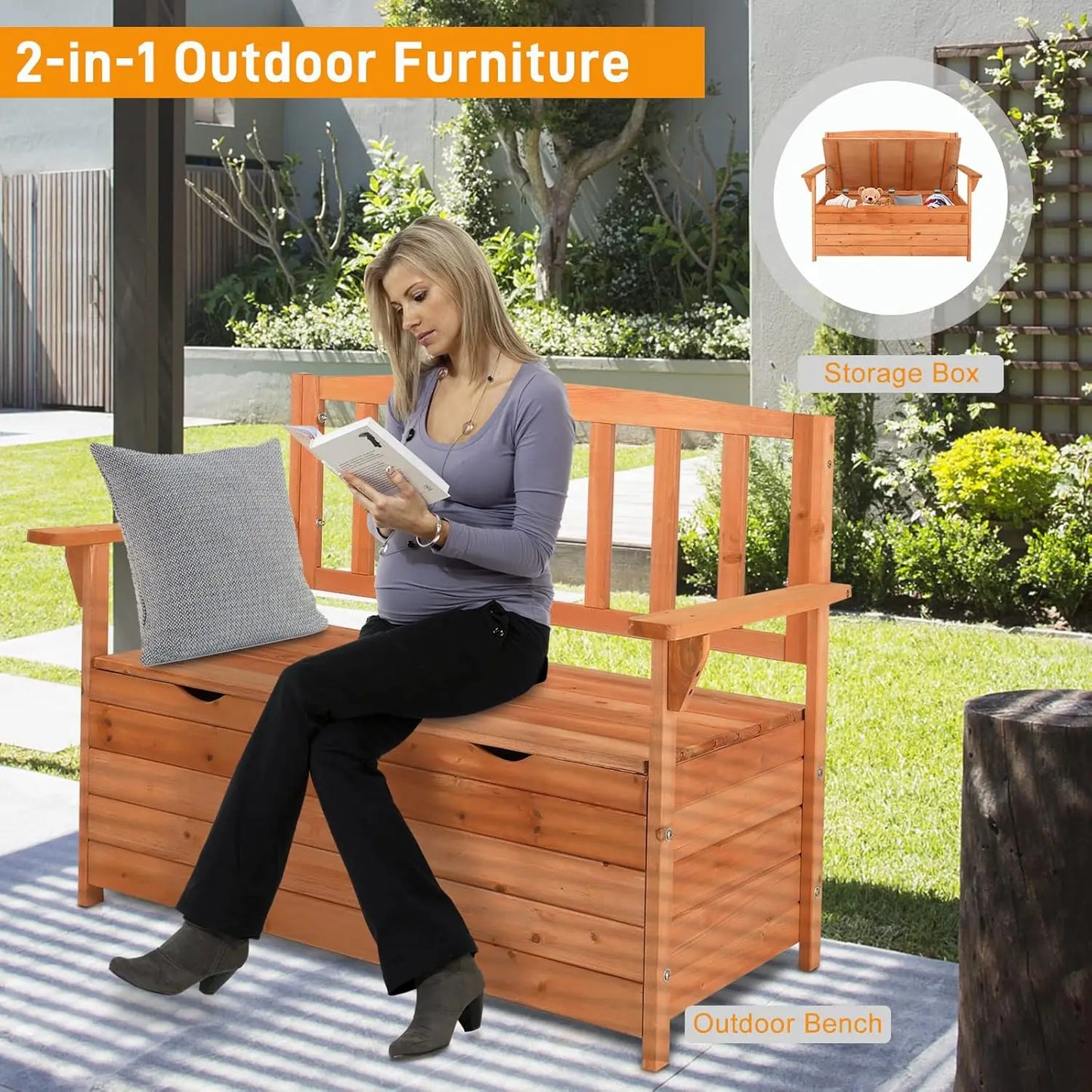 Outdoor Wooden Storage Bench