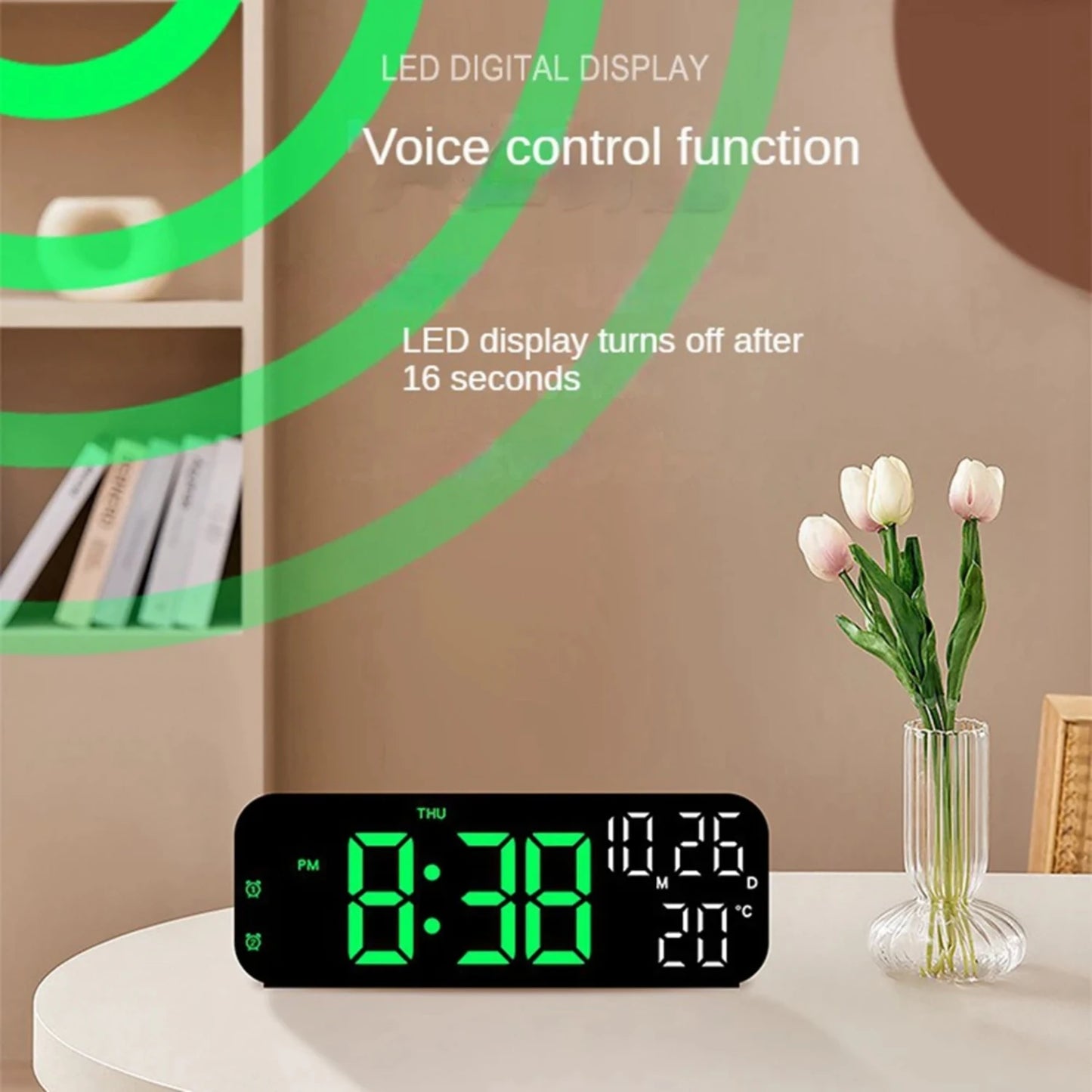 Digital Alarm Clock Temperature and Date Week Display Night  Table Clock Voice Control 12/24H Electronic  Alarm Clocks