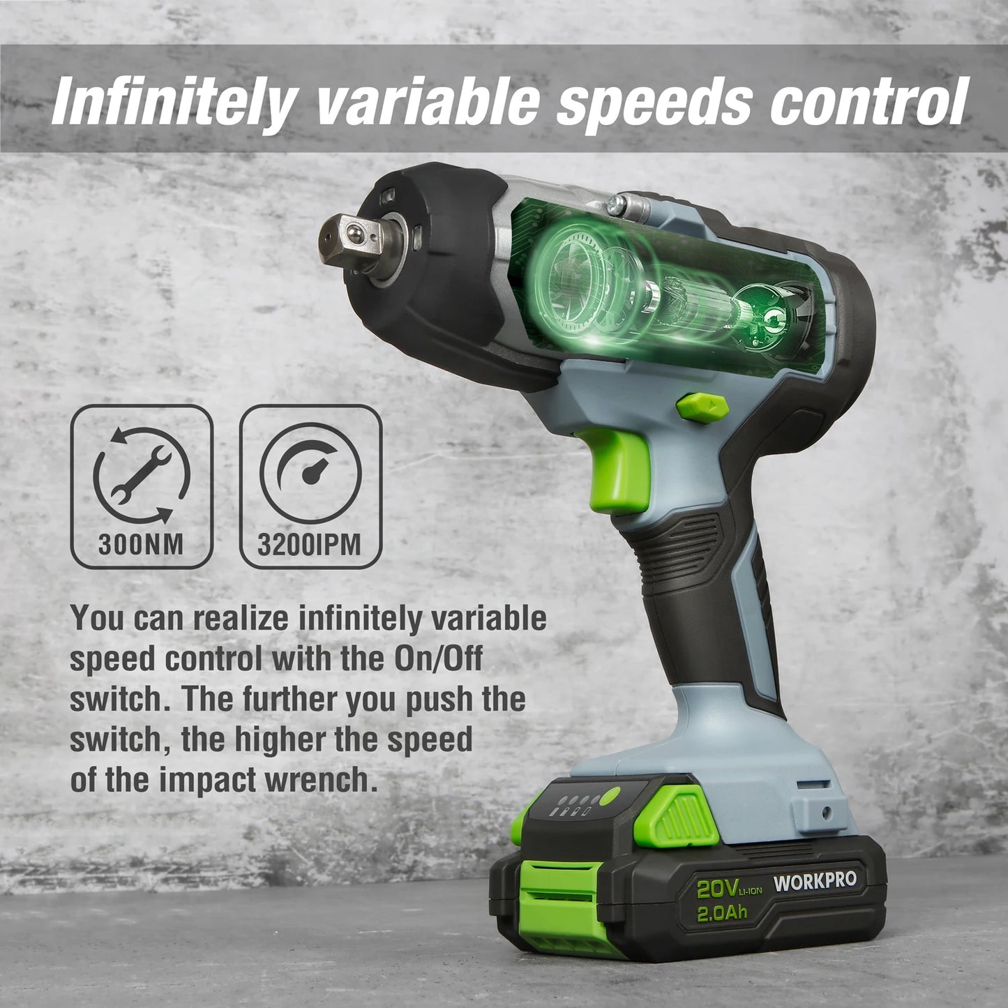 WORKPRO 20V Cordless Impact Wrench  1/2-inch