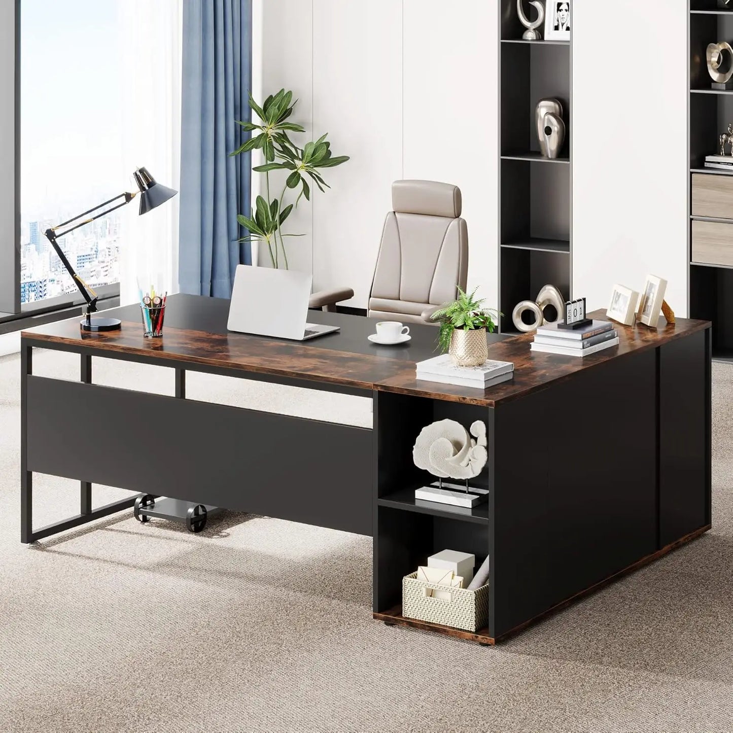 71 inch Office Desk with Shelves