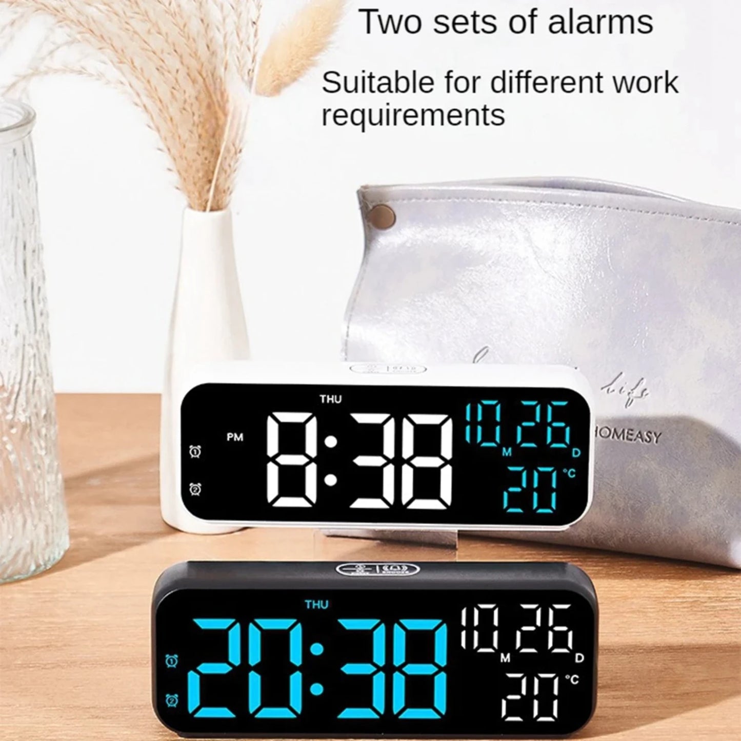 Digital Alarm Clock Temperature and Date Week Display Night  Table Clock Voice Control 12/24H Electronic  Alarm Clocks