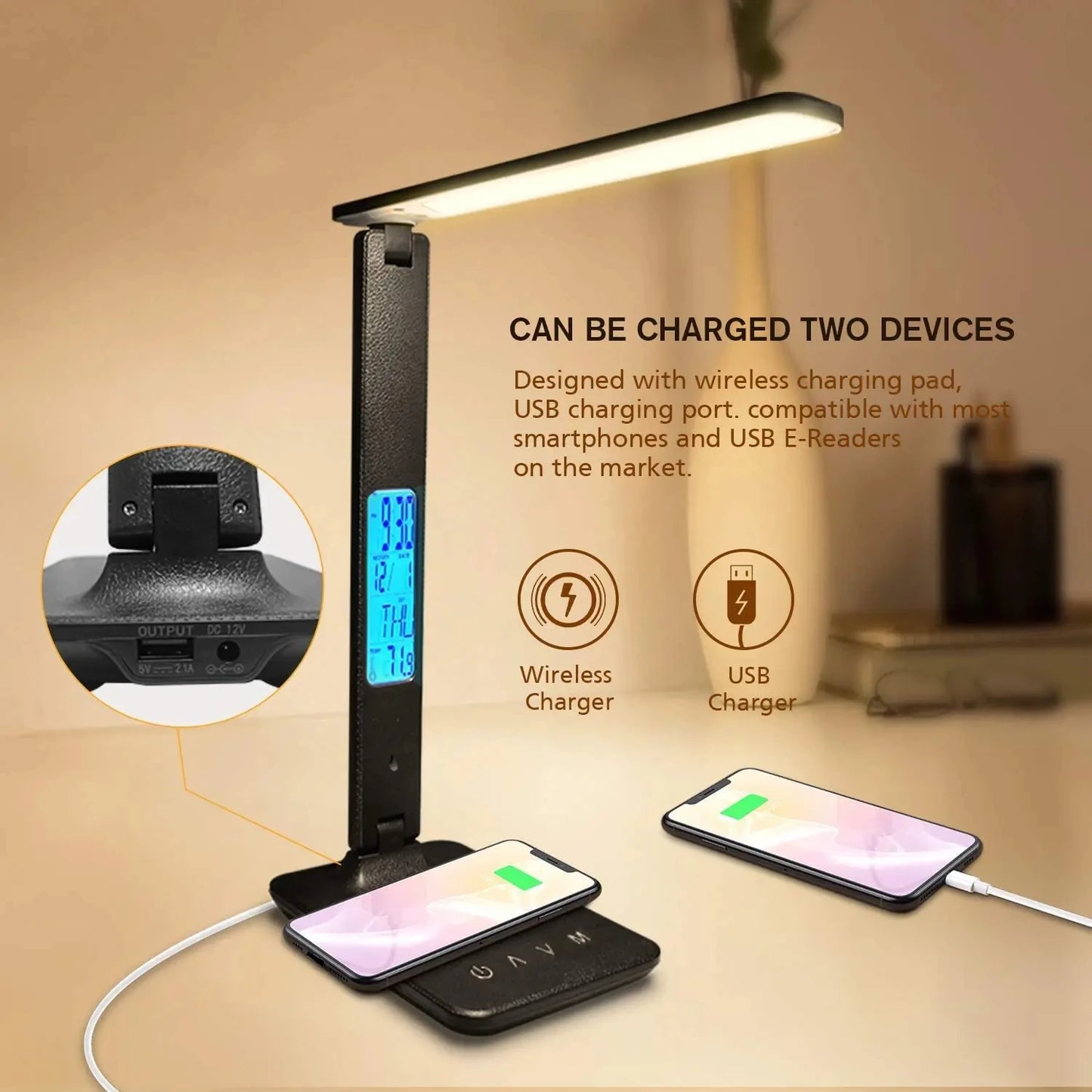 Multifunctional LED Desk Lamp with Alarm Clock and USB Charging Port