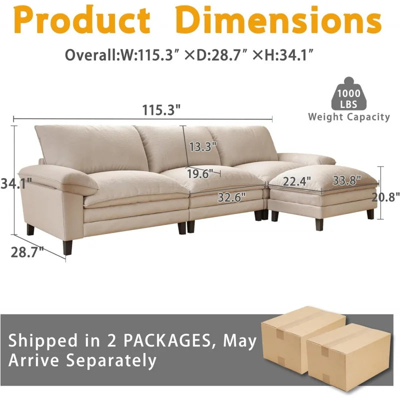 L Shape Sofa Couch with Ottoman