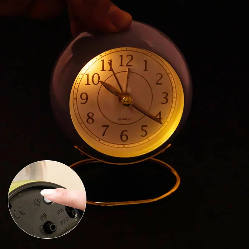 Metal Ball Shape Clock Small Portable Desktop Decoration Alarm Clock with Bracket Creative Silent Children's Room Alarm Clock