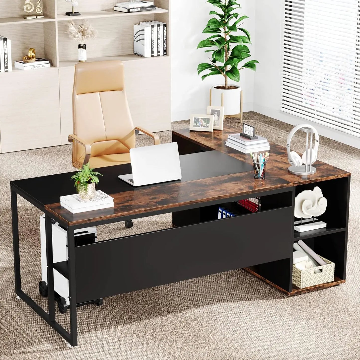 71 inch Office Desk with Shelves