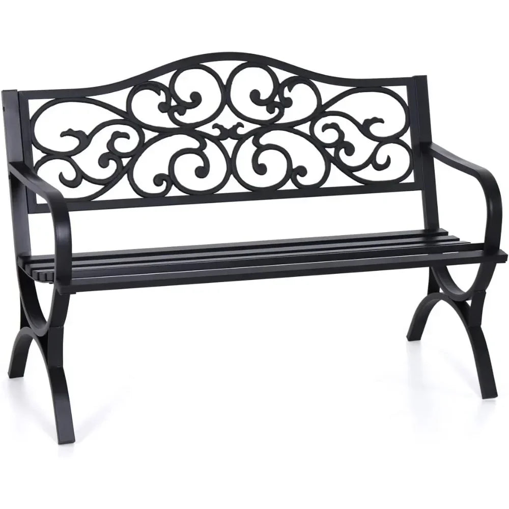 Outdoor Garden Bench with Floral Pattern Backrest