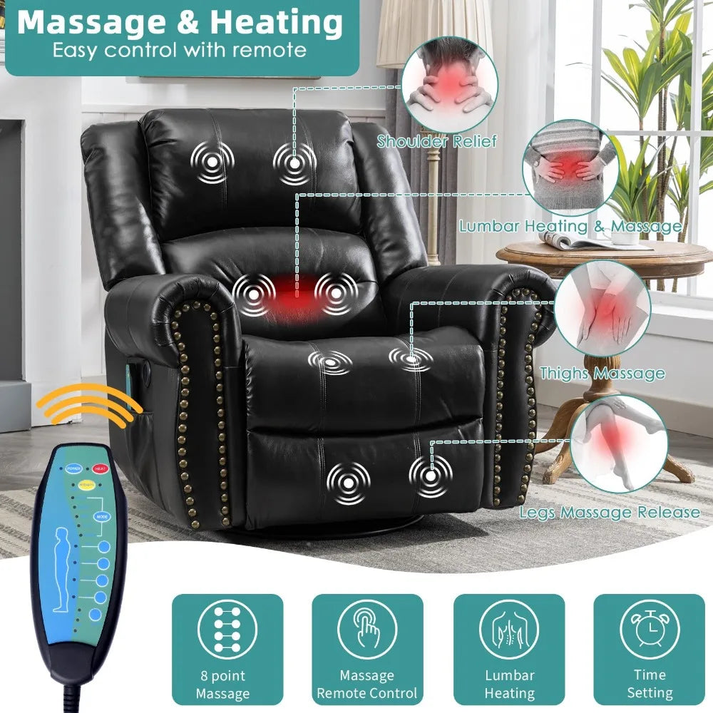 Massage Swivel Rocker Recliner with Heat , Vibration,