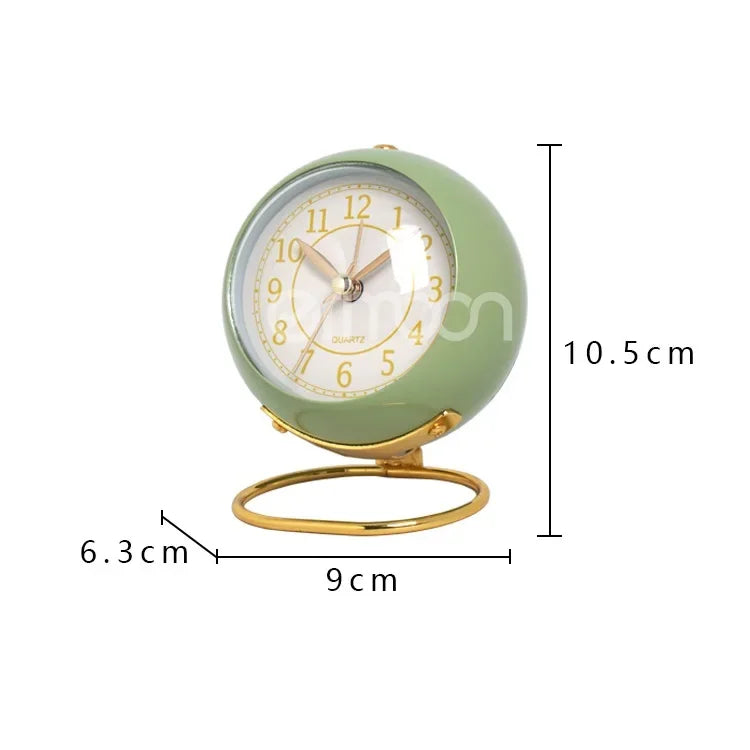 Metal Ball Shape Clock Small Portable Desktop Decoration Alarm Clock with Bracket Creative Silent Children's Room Alarm Clock