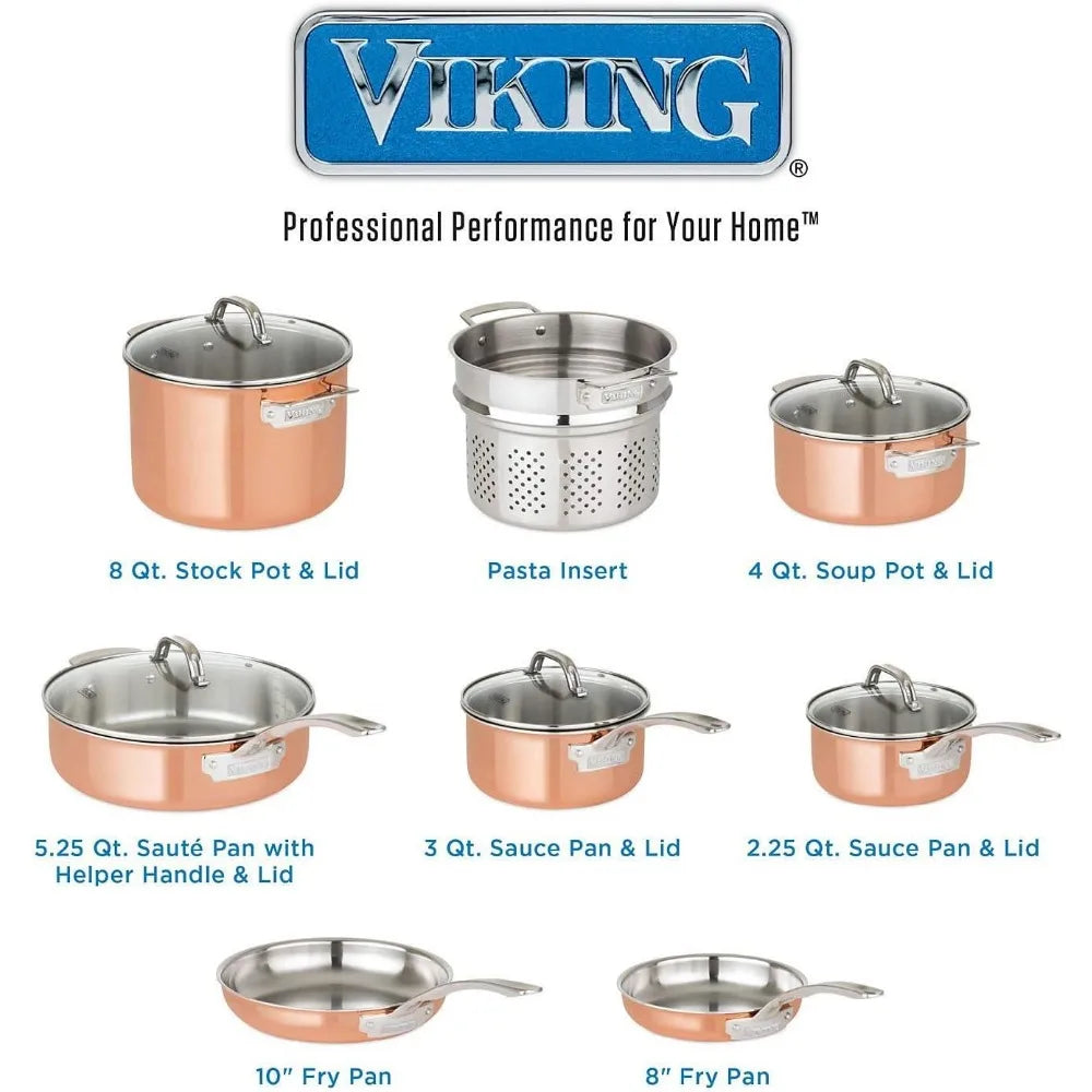 13-Piece Tri-Ply Copper Cookware