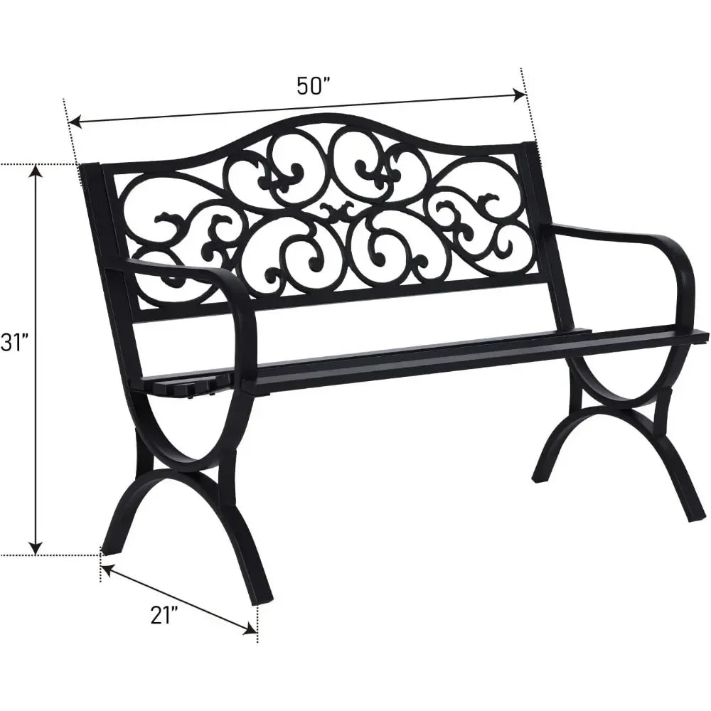 Outdoor Garden Bench with Floral Pattern Backrest