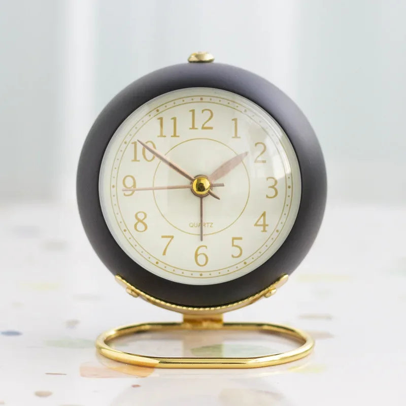 Metal Ball Shape Clock Small Portable Desktop Decoration Alarm Clock with Bracket Creative Silent Children's Room Alarm Clock