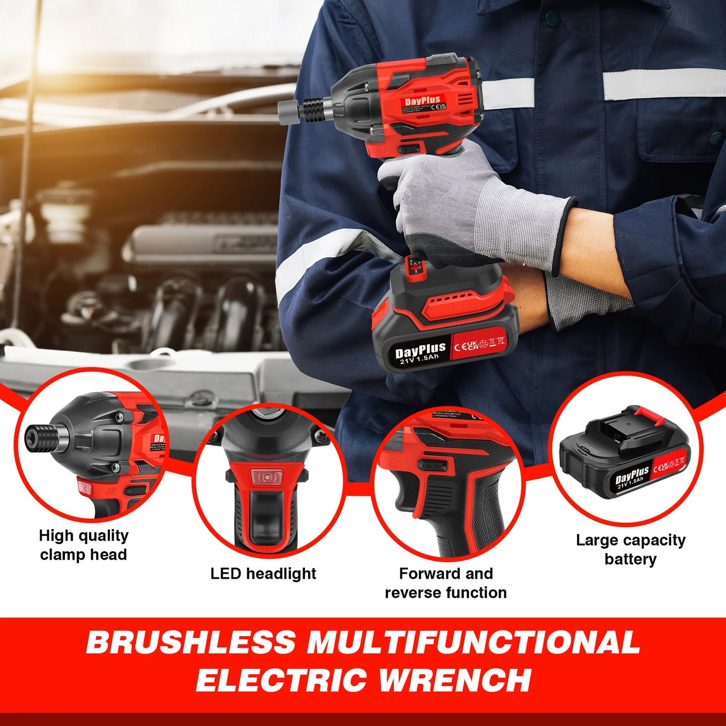 Brushless Electric Impact Wrench Cordless Impact Wrench 1/2 inch,320Nm Torque,Power  Electric Impact Gun for Car/DIY Furniture