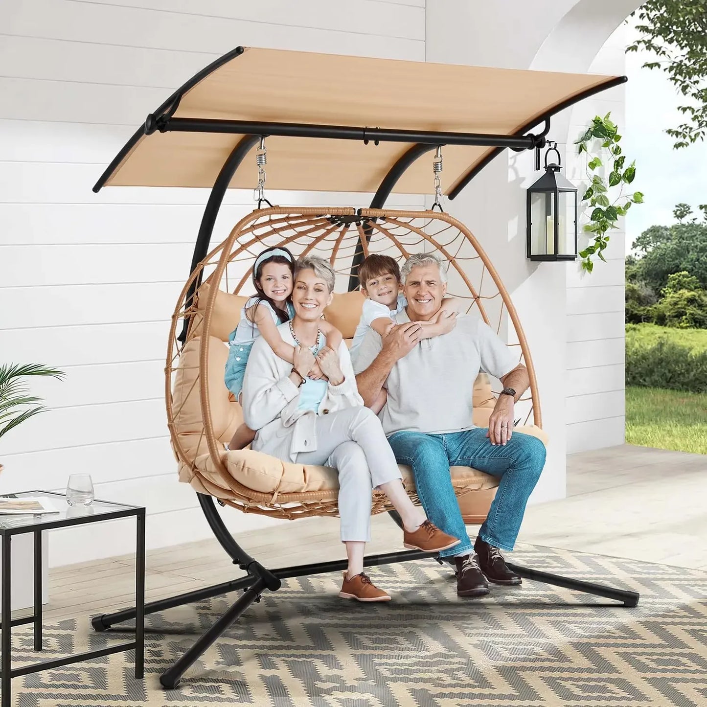 Double Egg Chair with Adjustable Canopy,