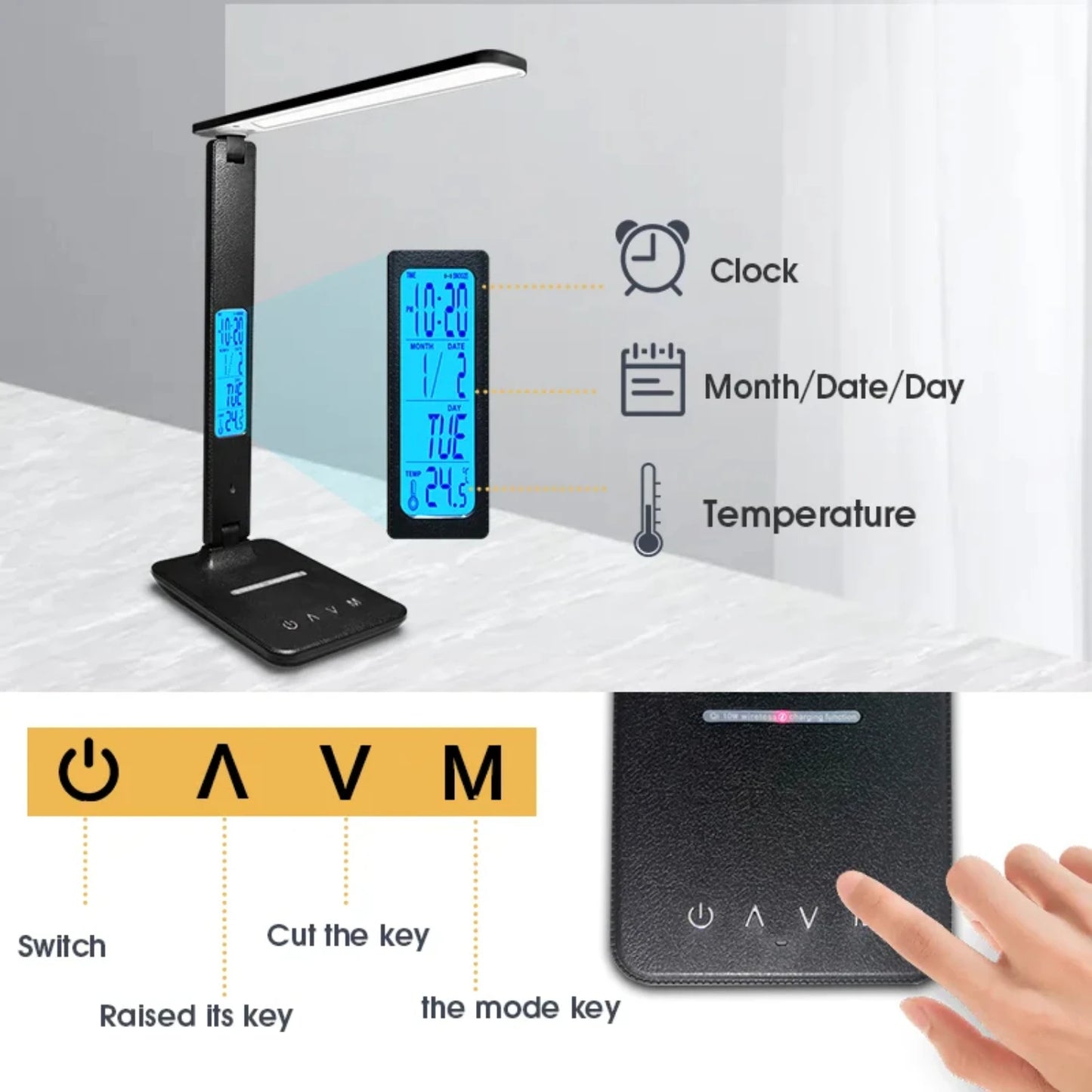 Multifunctional LED Desk Lamp with Alarm Clock and USB Charging Port