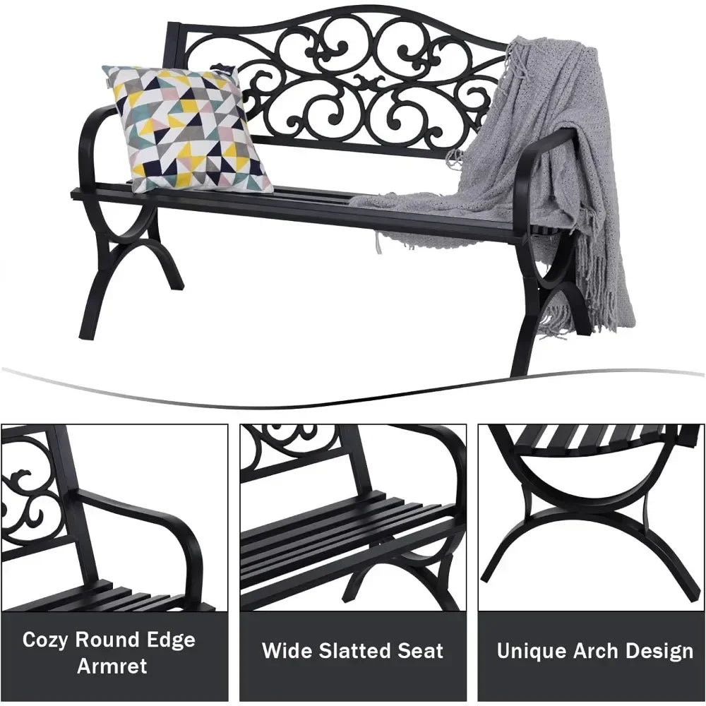 Outdoor Garden Bench with Floral Pattern Backrest