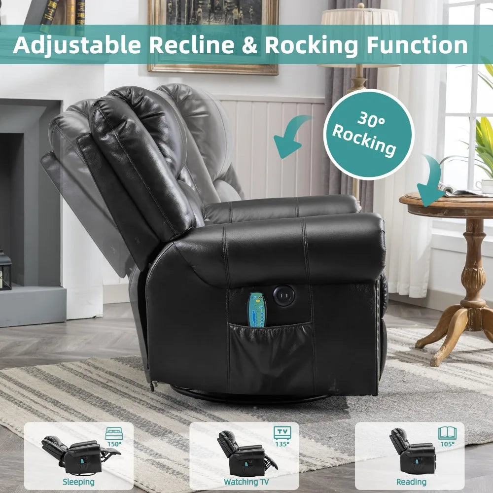 Massage Swivel Rocker Recliner with Heat , Vibration,