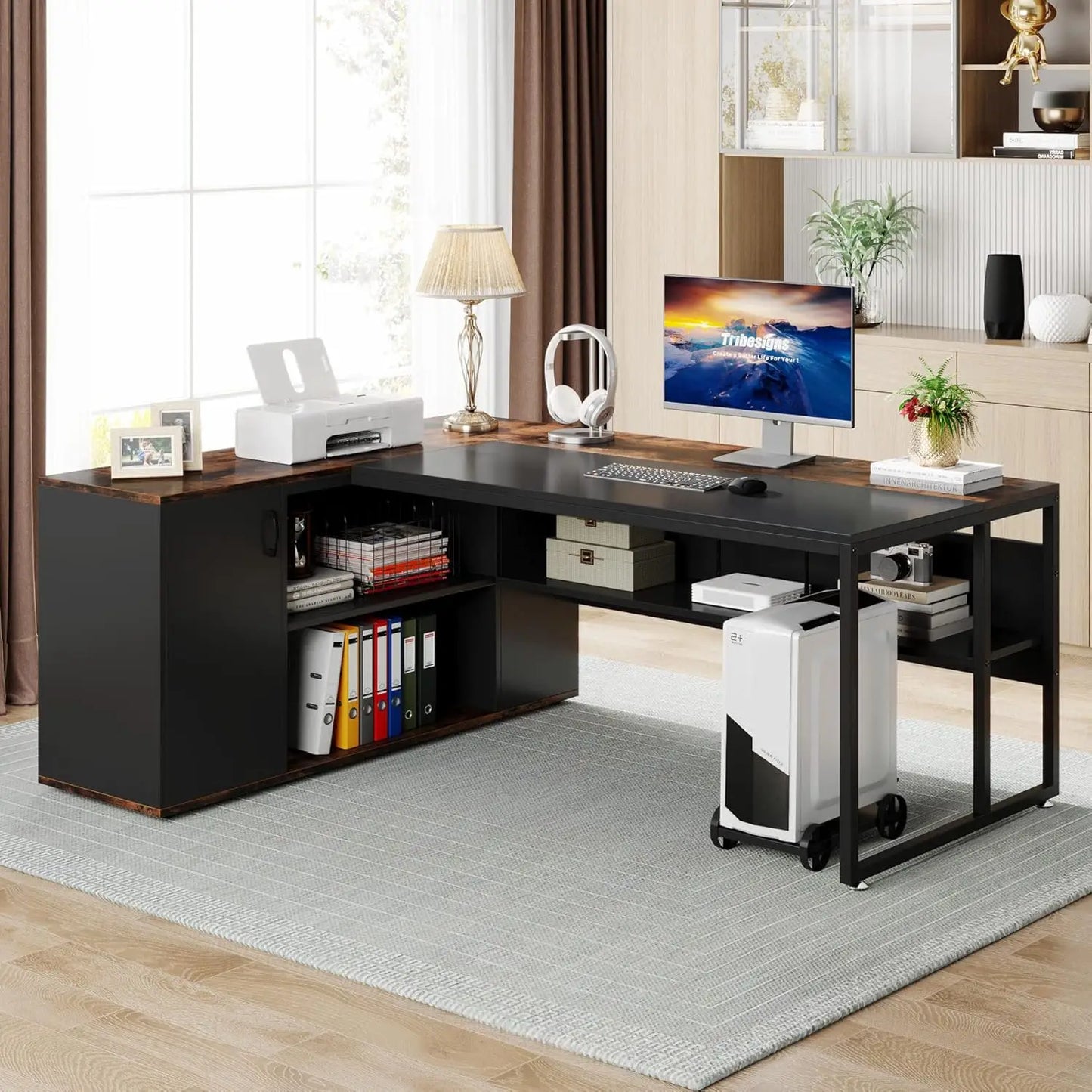 71 inch Office Desk with Shelves