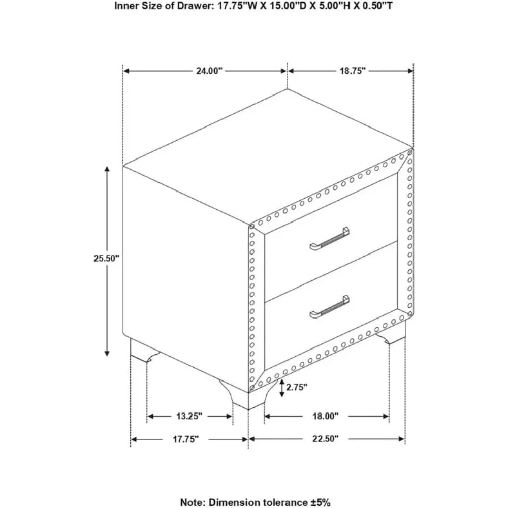 2-Drawer Contemporary Velvet Upholstered Nightstand