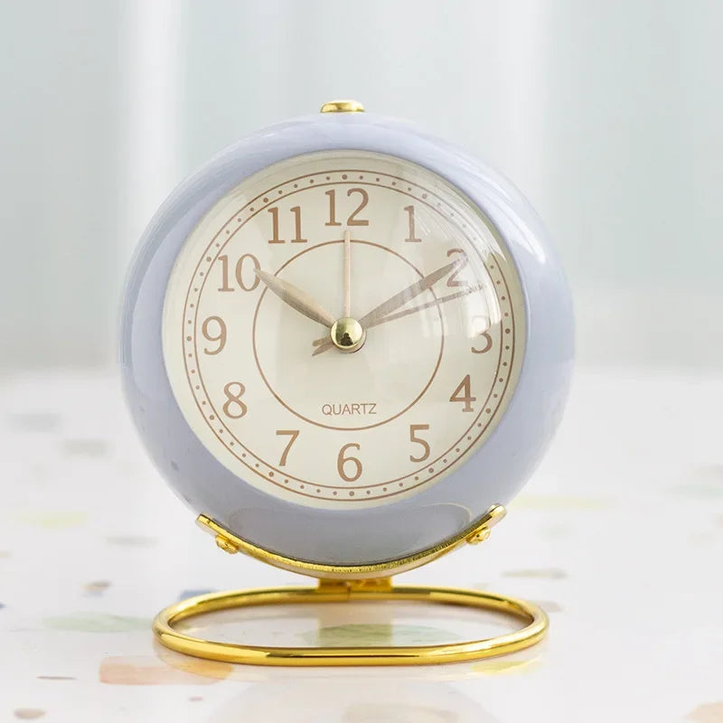 Metal Ball Shape Clock Small Portable Desktop Decoration Alarm Clock with Bracket Creative Silent Children's Room Alarm Clock