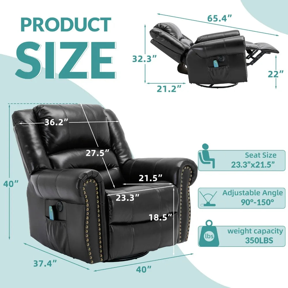 Massage Swivel Rocker Recliner with Heat , Vibration,