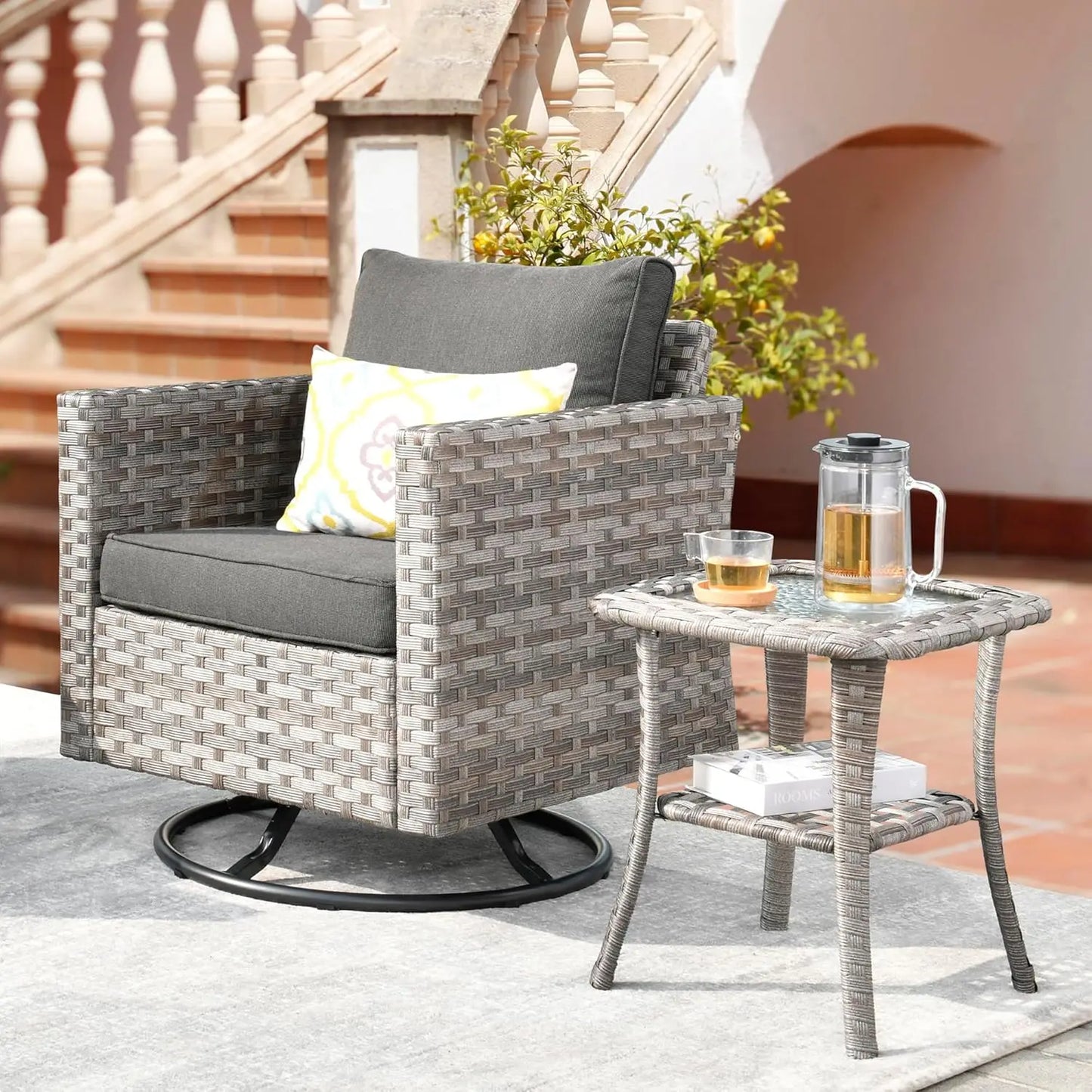 Patio Furniture Sets Outdoor Sectional Sofa with Swivel Rocking Chairs