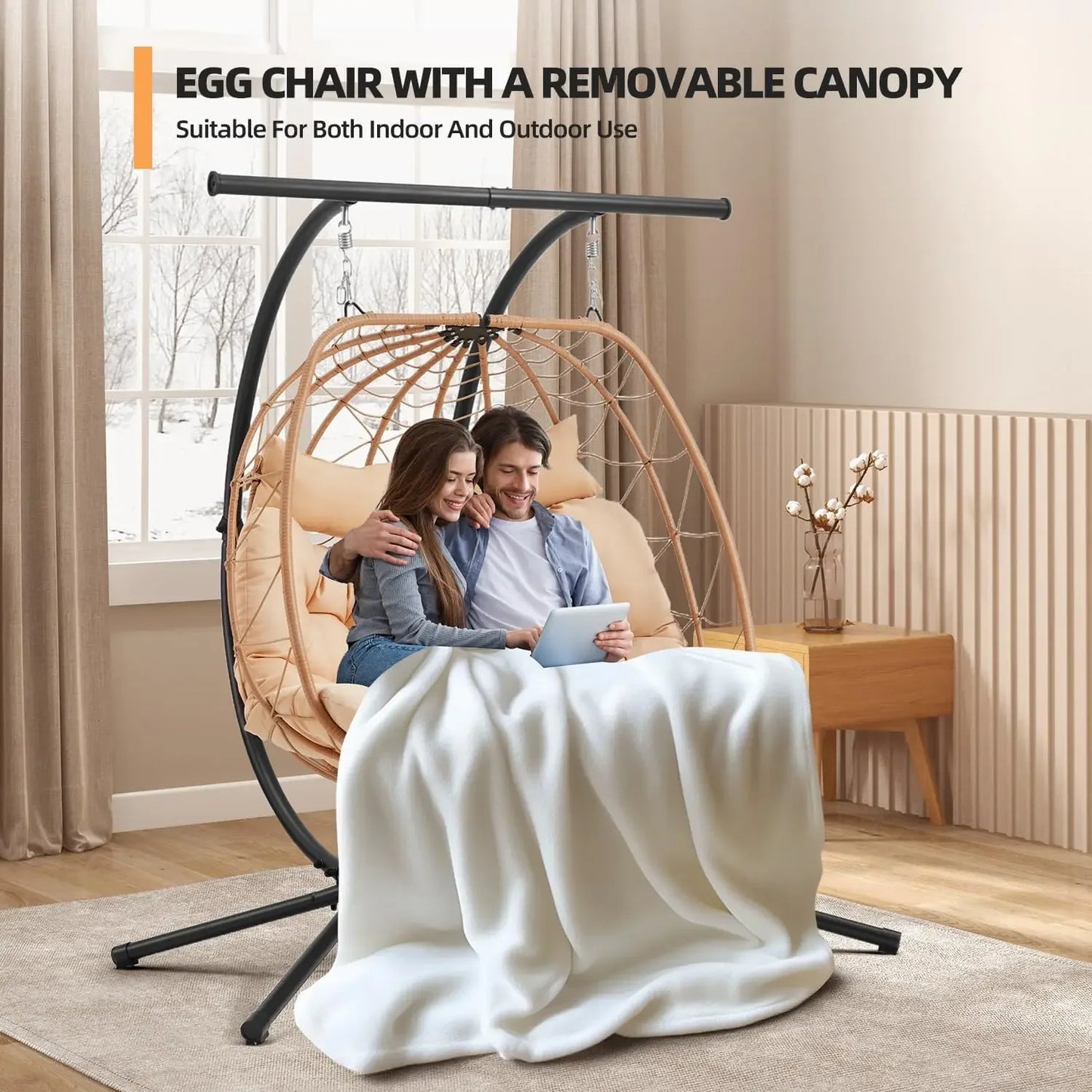 Double Egg Chair with Adjustable Canopy,