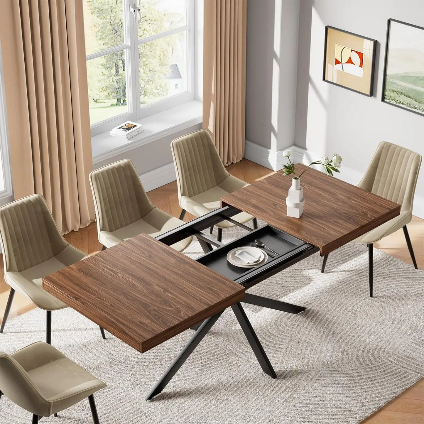 55''-70.9'' Extendable Wooden Dining Room Table