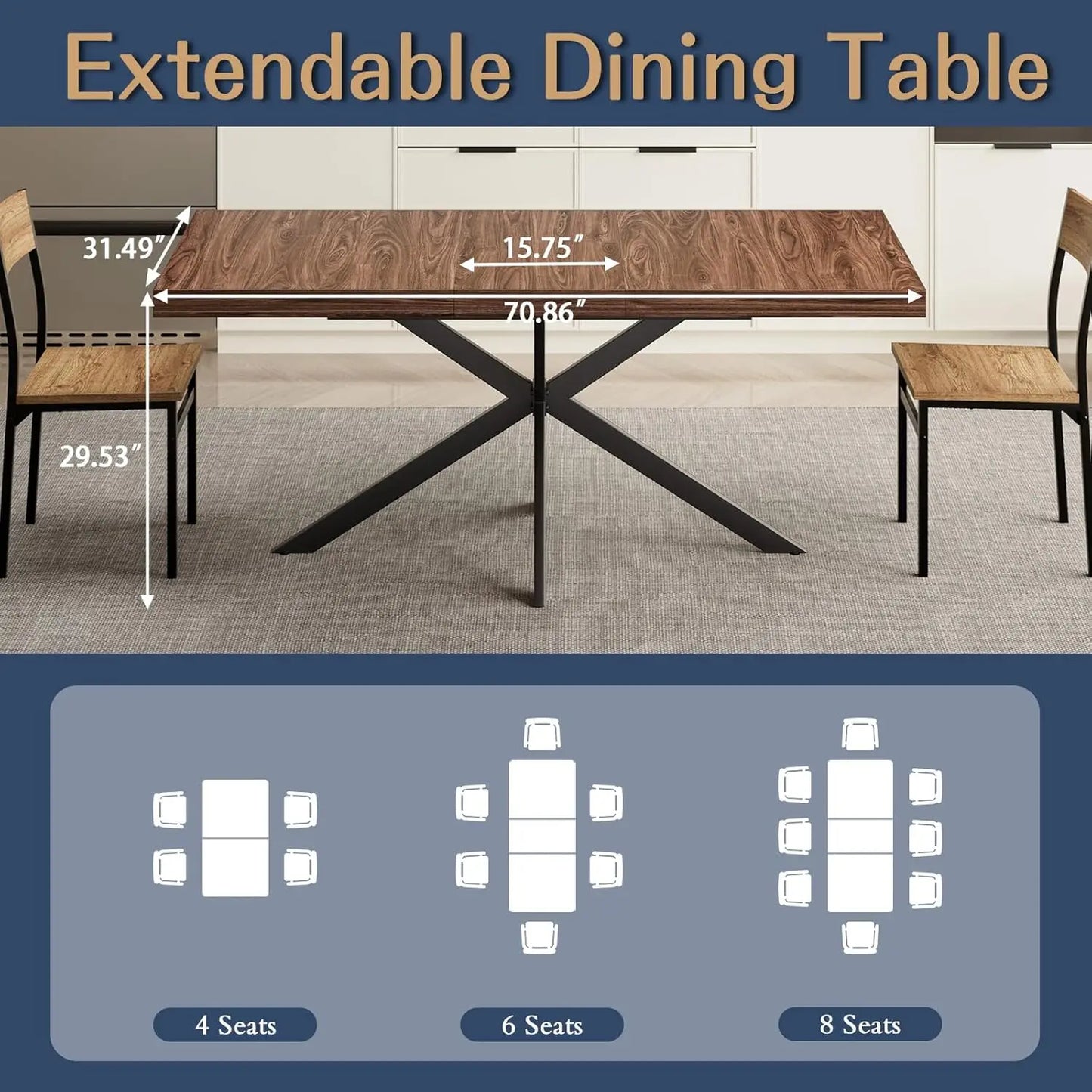 55''-70.9'' Extendable Wooden Dining Room Table