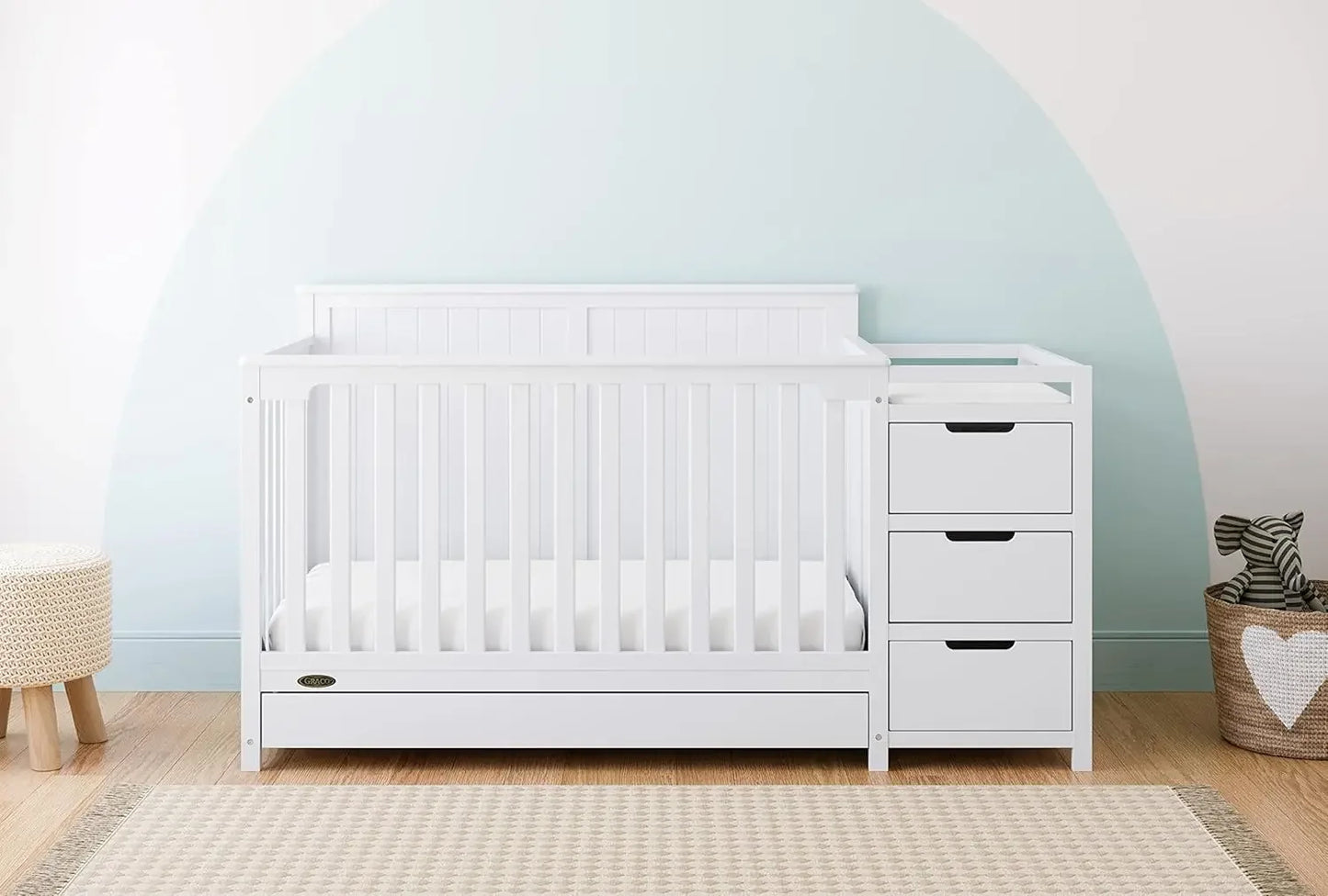 Baby Crib and Changing Table-Bed Combo with Drawers