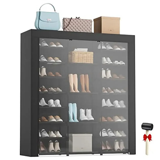 Large Shoe Rack with Visual Cabinet Door Holds 32-38 Pairs 8 Boot Storage Cells Sturdy Shoe Organizer Cabinet