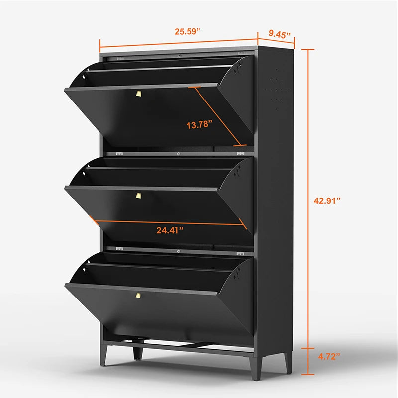 3 Drawer All Steel Freestanding Shoe Cabinet